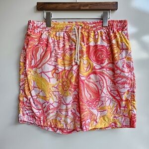 Lilly Pulitzer Men's Capri Trunk Yellow Pink Drawstring Mesh Lined Swim Shorts M